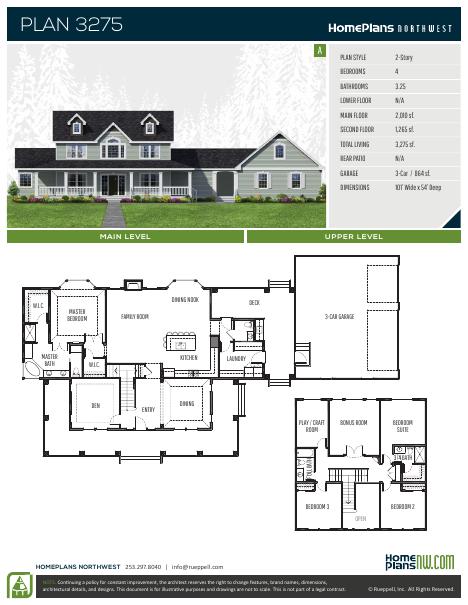 Home Plans NW Plan 3275 floor plan and specification sheet