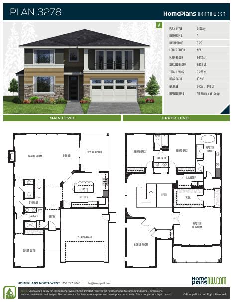 Home Plans NW Plan 3278 floor plan and specification sheet