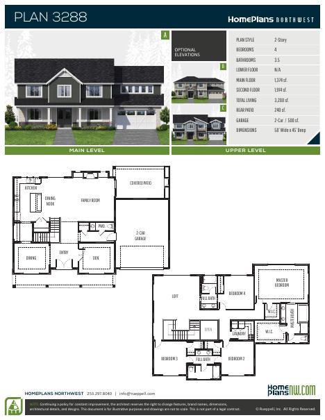 Home Plans NW Plan 3288 floor plan and specification sheet