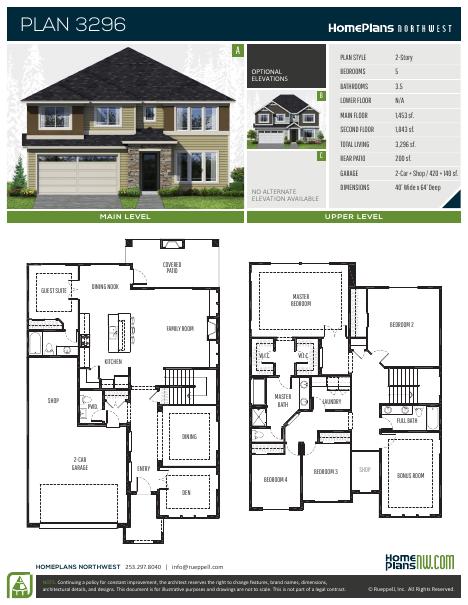 Home Plans NW Plan 3296 floor plan and specification sheet
