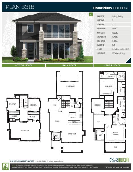 Home Plans NW Plan 3318-A floor plan and specification sheet