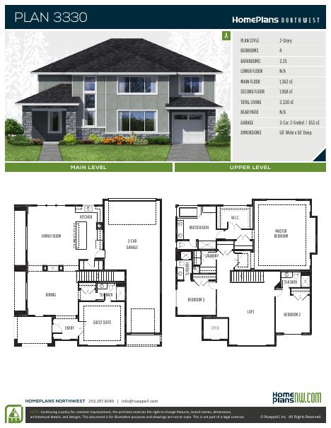 Home Plans NW Plan 3330 floor plan and specification sheet