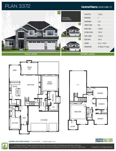 Home Plans NW Plan 3372 floor plan and specification sheet