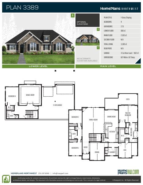 Home Plans NW Plan 3389-AB floor plan and specification sheet