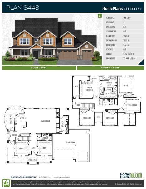 Home Plans NW Plan 3448 floor plan and specification sheet