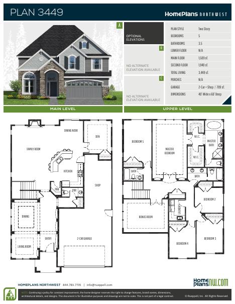 Home Plans NW Plan 3449 floor plan and specification sheet