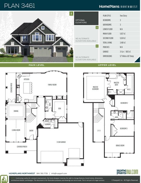 Home Plans NW Plan 3461 floor plan and specification sheet