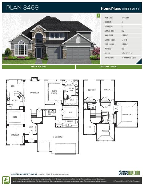 Home Plans NW Plan 3469 floor plan and specification sheet