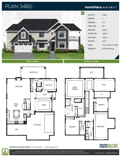 Home Plans NW Plan 3482 floor plan and specification sheet