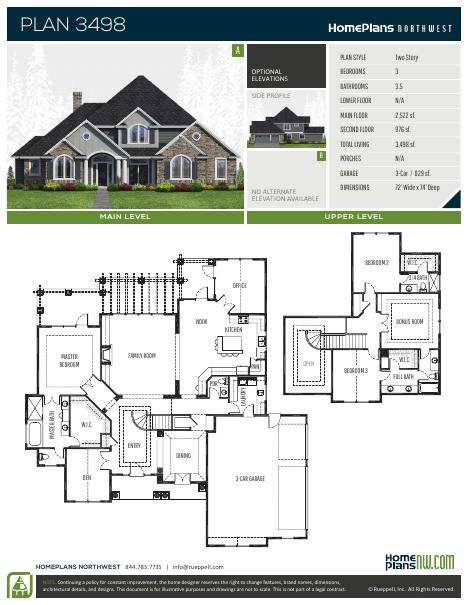 Home Plans NW Plan 3498 floor plan and specification sheet