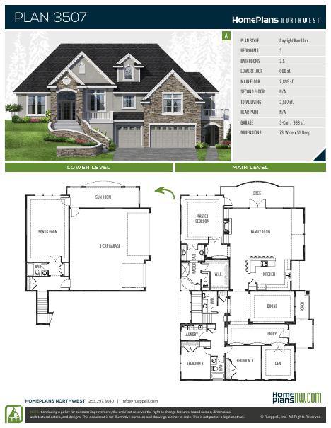 Home Plans NW Plan 3507-A floor plan and specification sheet
