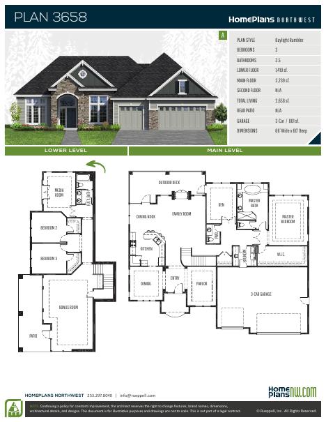 Home Plans NW Plan 3658-A floor plan and specification sheet