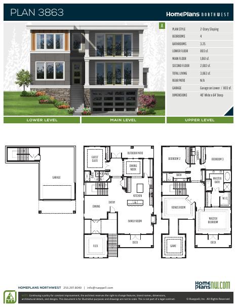 Home Plans NW Plan 3863-A floor plan and specification sheet