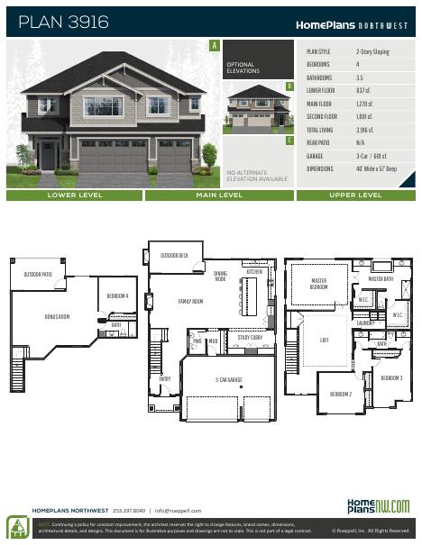 Home Plans NW Plan 3916-AB floor plan and specification sheet