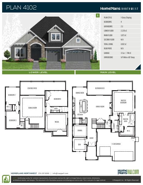 Home Plans NW Plan 4102-A floor plan and specification sheet