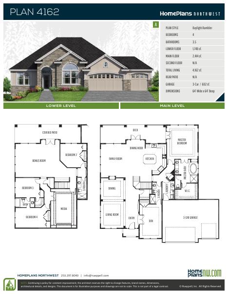 Home Plans NW Plan 4162-A floor plan and specification sheet