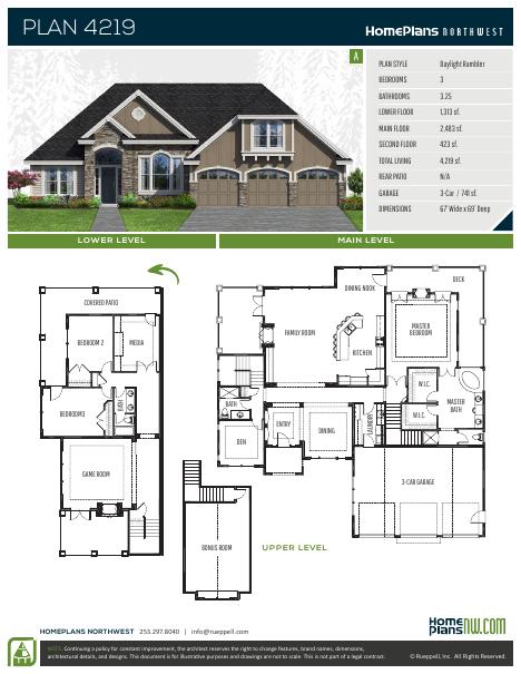 Home Plans NW Plan 4219-A floor plan and specification sheet