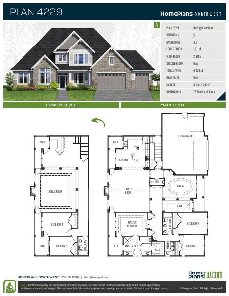 Home Plans NW Plan 4229-A floor plan and specification sheet