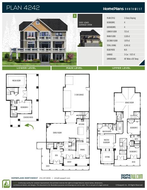 Home Plans NW Plan 4242-A floor plan and specification sheet