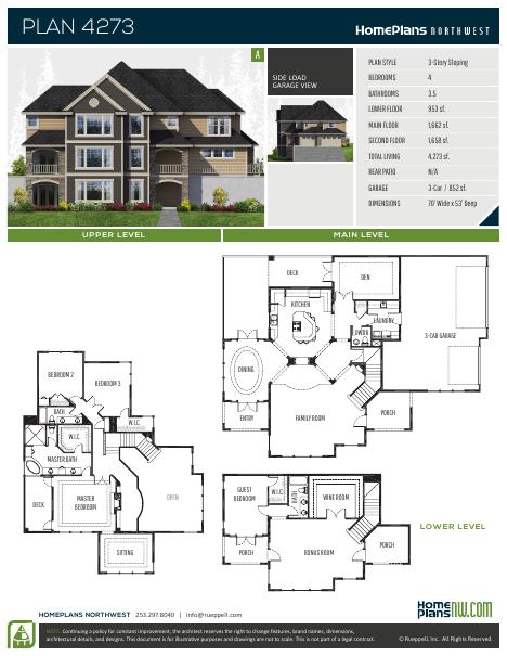 Home Plans NW Plan 4273-A floor plan and specification sheet