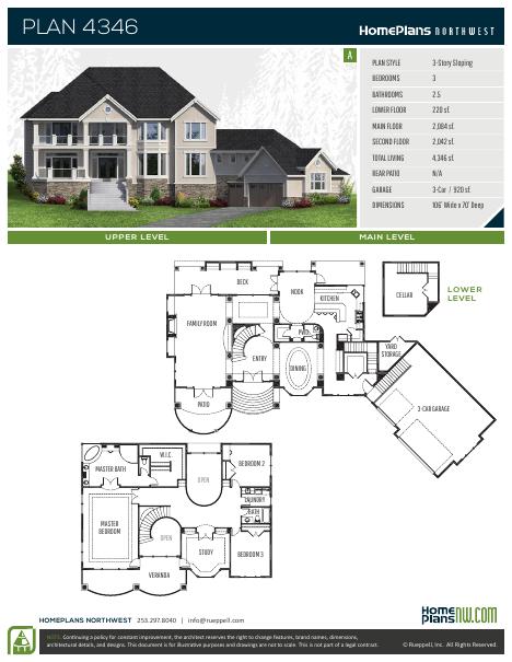 Home Plans NW Plan 4346-A floor plan and specification sheet
