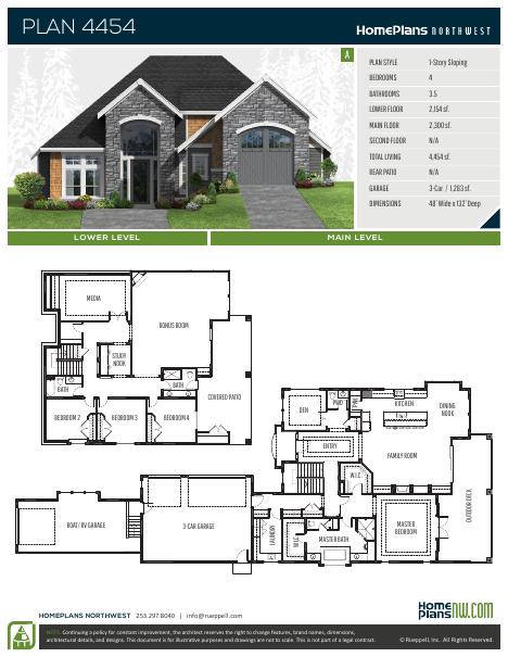 Home Plans NW Plan 4454-A floor plan and specification sheet