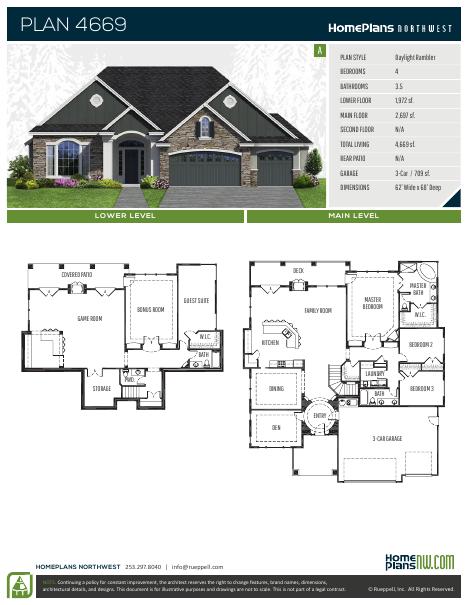 Home Plans NW Plan 4669-A floor plan and specification sheet