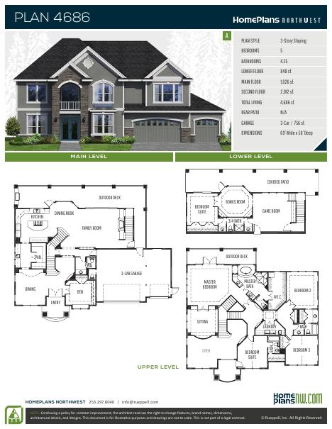 Home Plans NW Plan 4686-A floor plan and specification sheet
