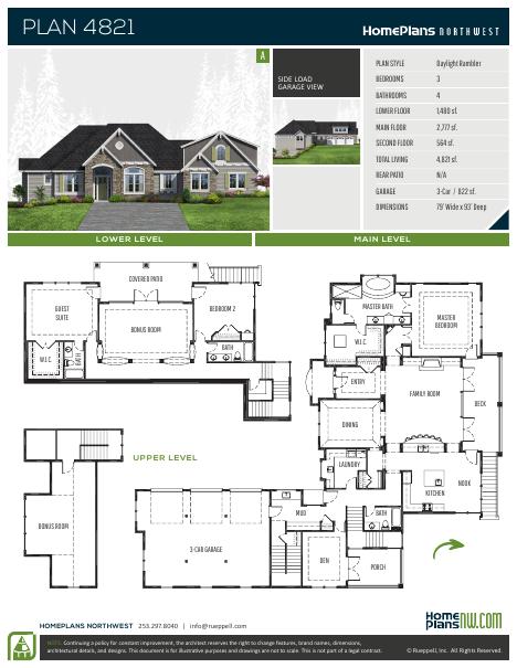 Home Plans NW Plan 4821-A floor plan and specification sheet