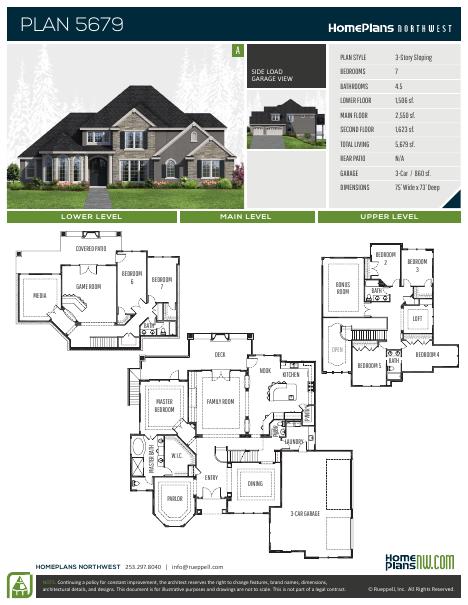 Home Plans NW Plan 5679-A floor plan and specification sheet