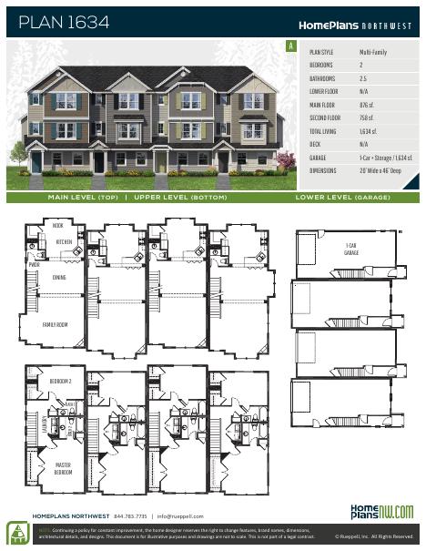 Home Plans NW Plan (Duplex) 1634-A floor plan and specification sheet