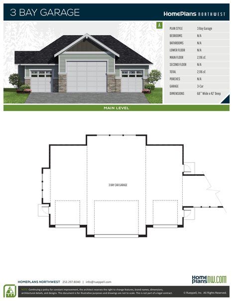 Home Plans NW Plan (Garage) Triple Bay-A floor plan and specification sheet