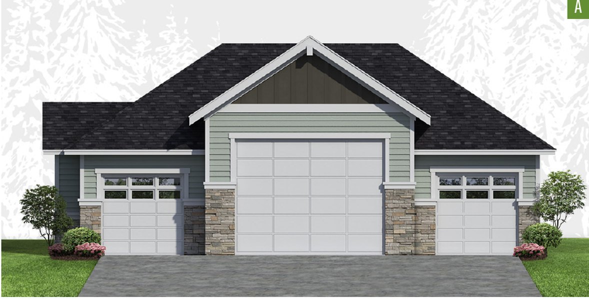 Exterior elevation of Home Plans NW Plan (Garage) Triple Bay-A