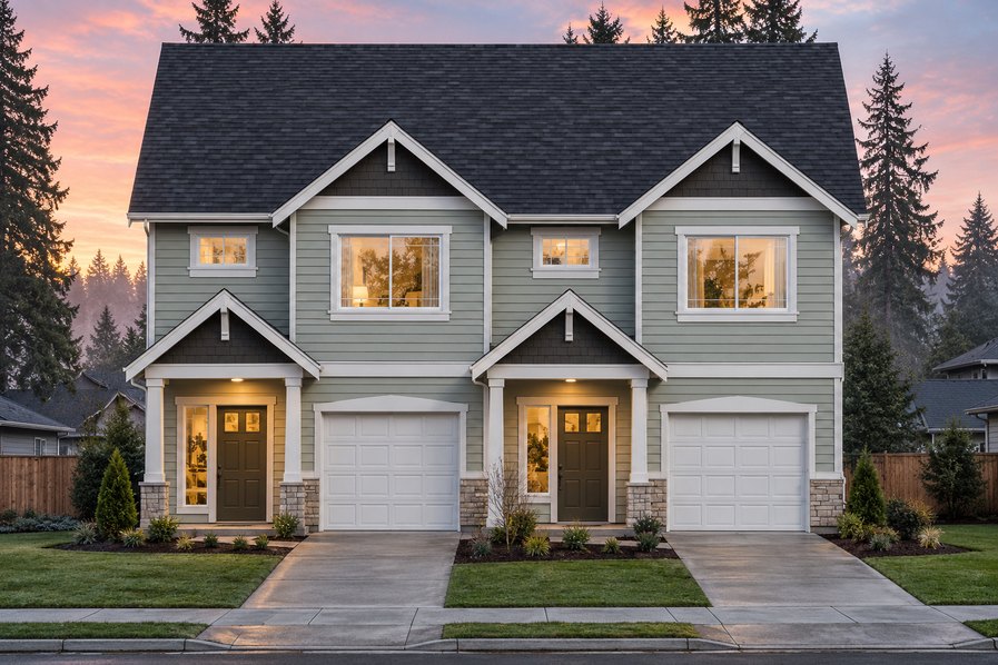Exterior rendering of Home Plans NW Plan (Duplex) 1490-A