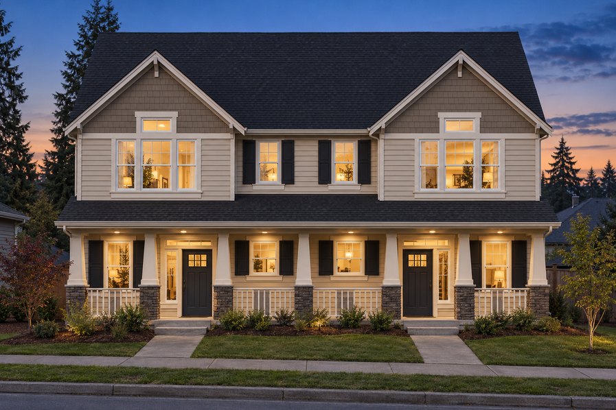 Exterior rendering of Home Plans NW Plan (Duplex) 1734-A